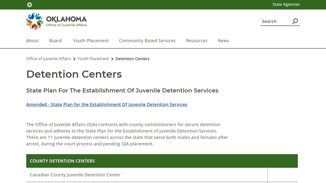 Detention Centers - Office of Juvenile Affairs